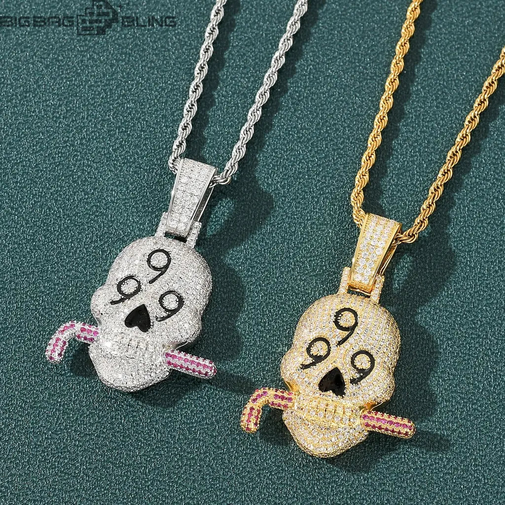 Iced Out 999 Skull head Pendant BigBagBling