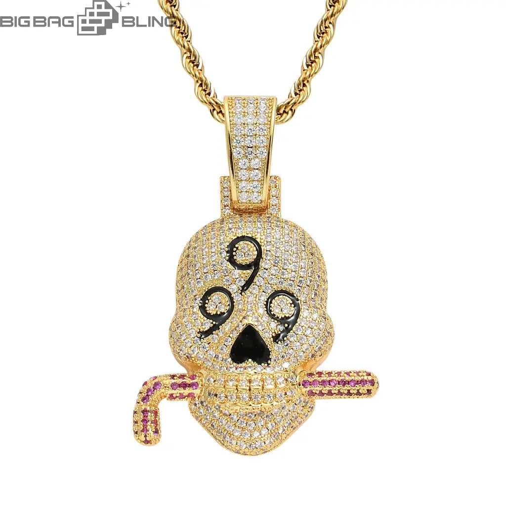 Iced Out 999 Skull head Pendant BigBagBling