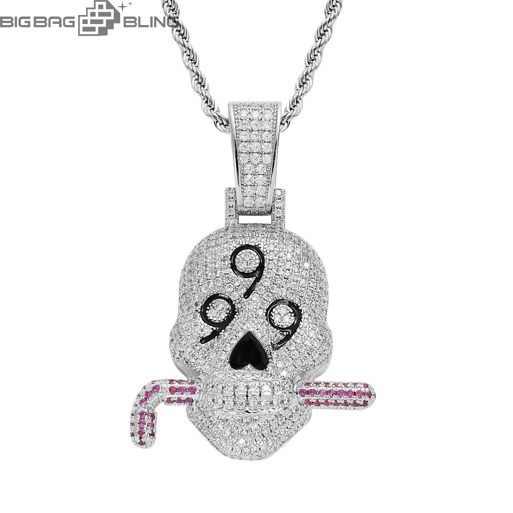 Iced Out 999 Skull head Pendant BigBagBling