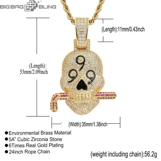 Iced Out 999 Skull head Pendant BigBagBling