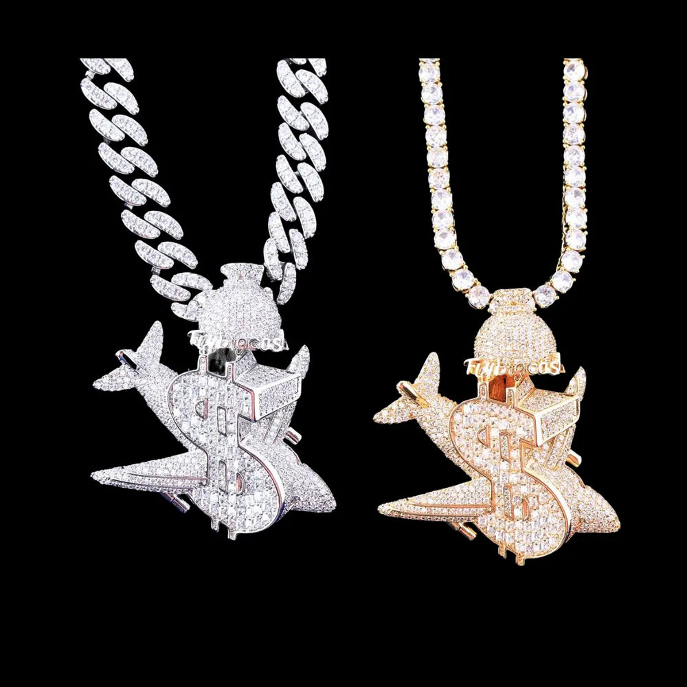 Iced Out Aircraft shape Pendant BigBagBling