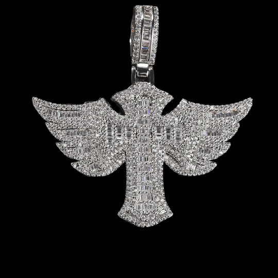Iced Out Angel Wings Cross Pendant BigBagBling