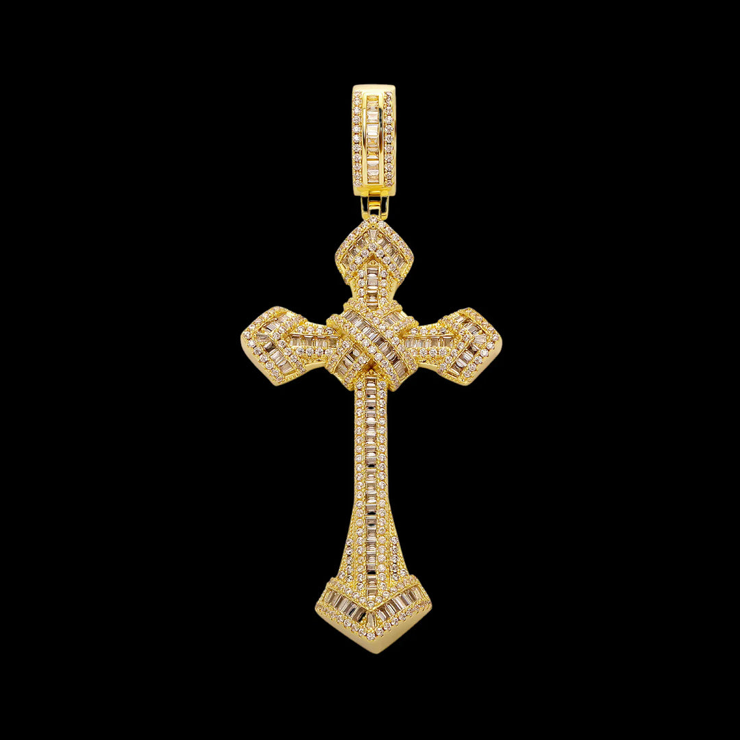 Iced Out Baguette Diamond Cross Pendant BigBagBling