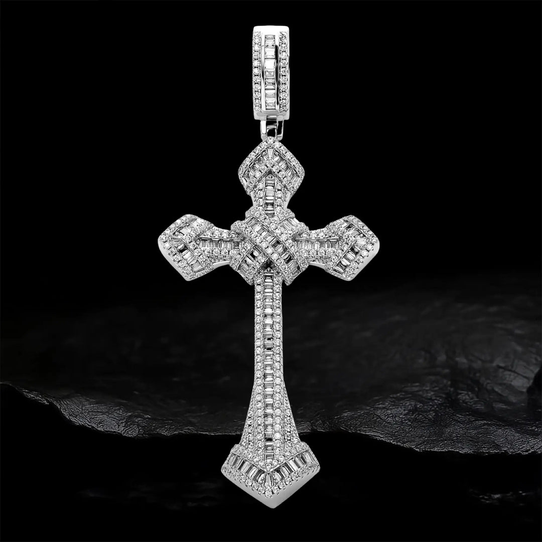 Iced Out Baguette Diamond Cross Pendant BigBagBling