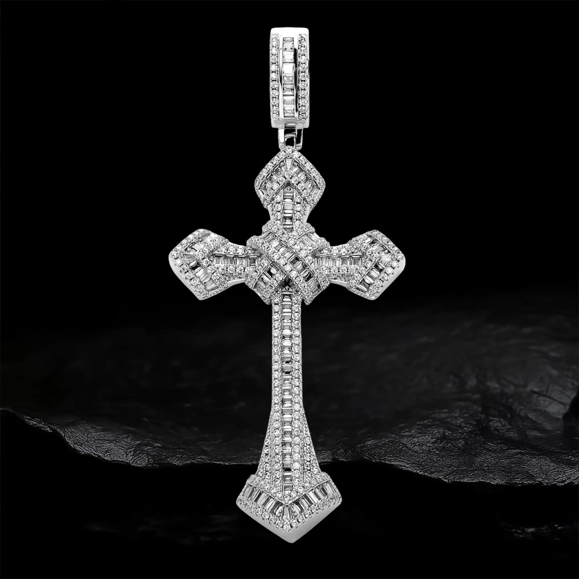 Iced Out Baguette Diamond Cross Pendant BigBagBling