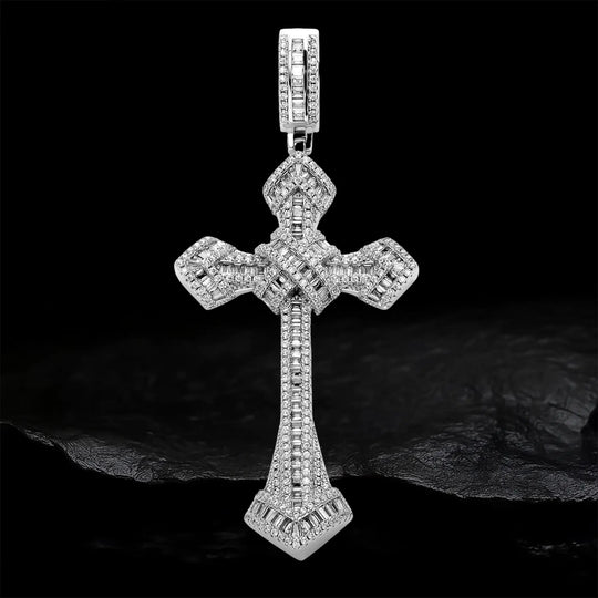 Iced Out Baguette Diamond Cross Pendant BigBagBling