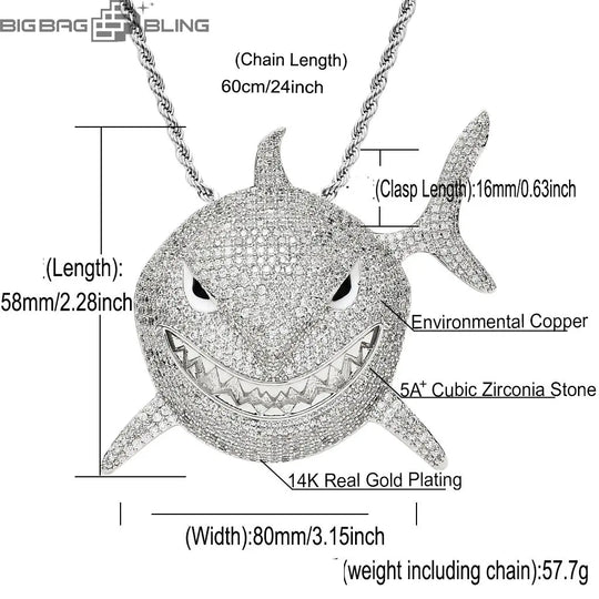 Iced Out Big Shark  Pendant BigBagBling