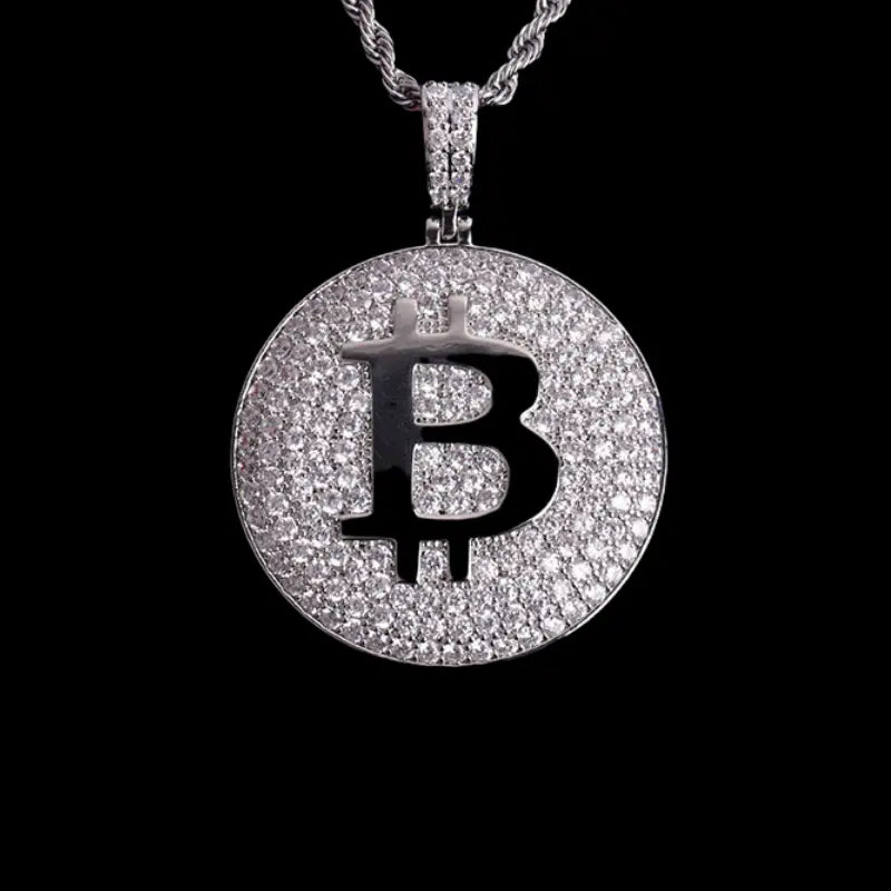 Iced Out Bitcoin Disk Pendant BigBagBling