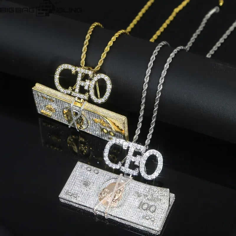 Iced Out CEO Letter Dollar Pendant BigBagBling