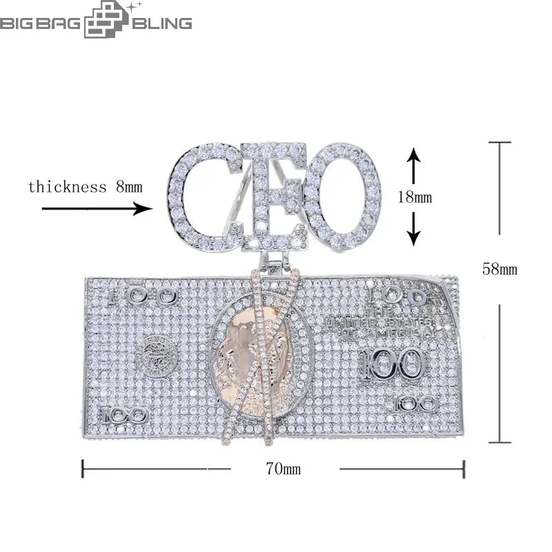 Iced Out CEO Letter Dollar Pendant BigBagBling