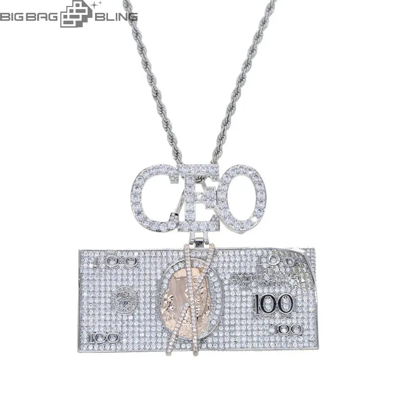 Iced Out CEO Letter Dollar Pendant BigBagBling