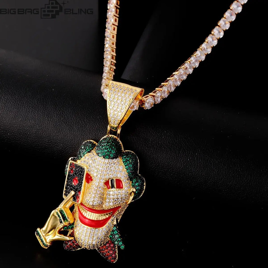 Iced Out Clown Cards Pendant BigBagBling