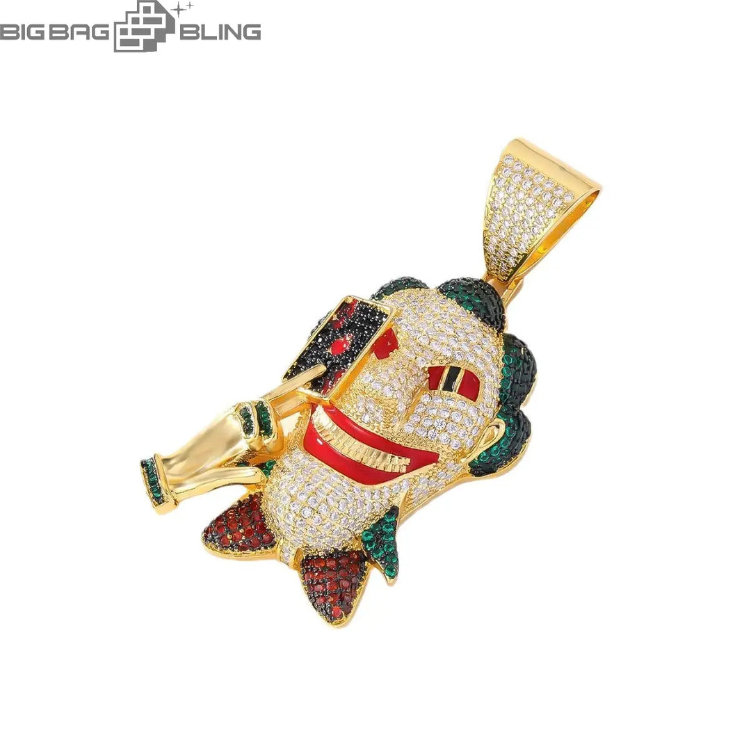 Iced Out Clown Cards Pendant BigBagBling