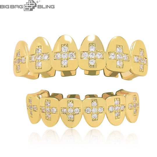 Iced Out Cross braces Grillz BigBagBling