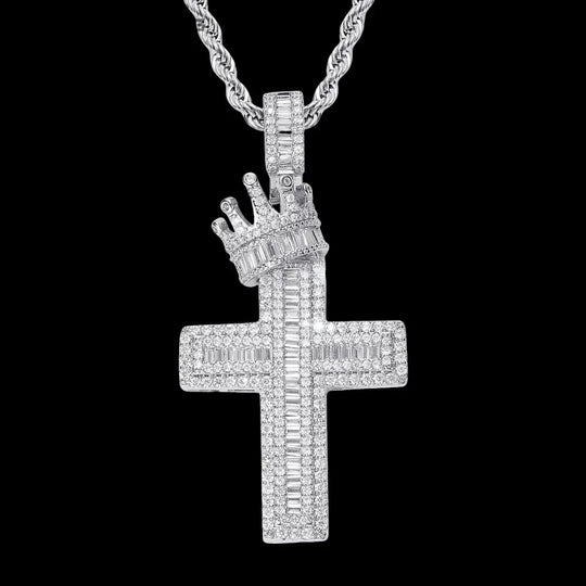 Iced Out Crown Cross Pendant BigBagBling