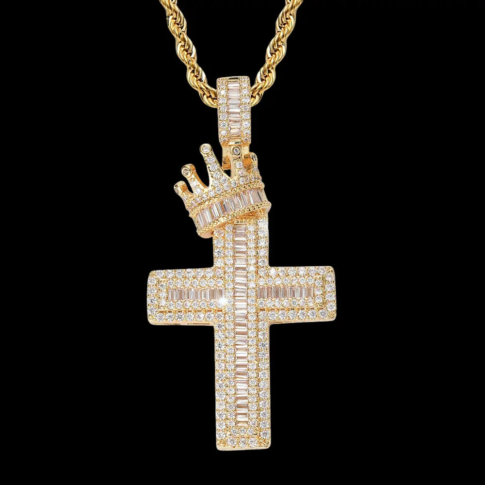 Iced Out Crown Cross Pendant BigBagBling