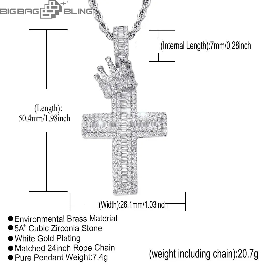 Iced Out Crown Cross Pendant BigBagBling