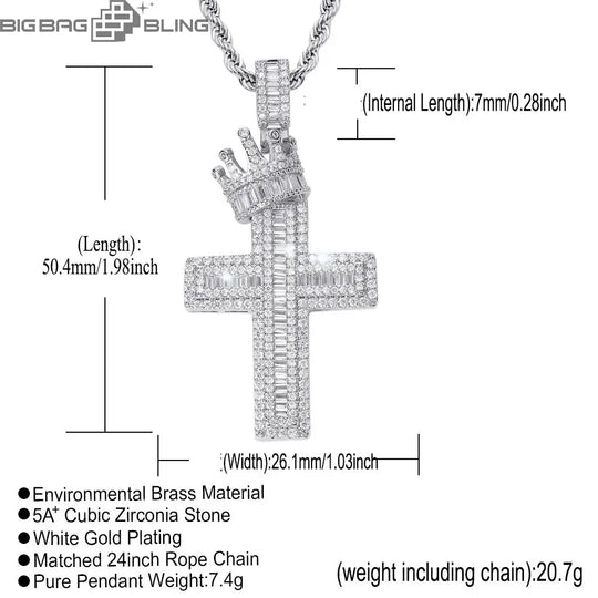 Iced Out Crown Cross Pendant BigBagBling