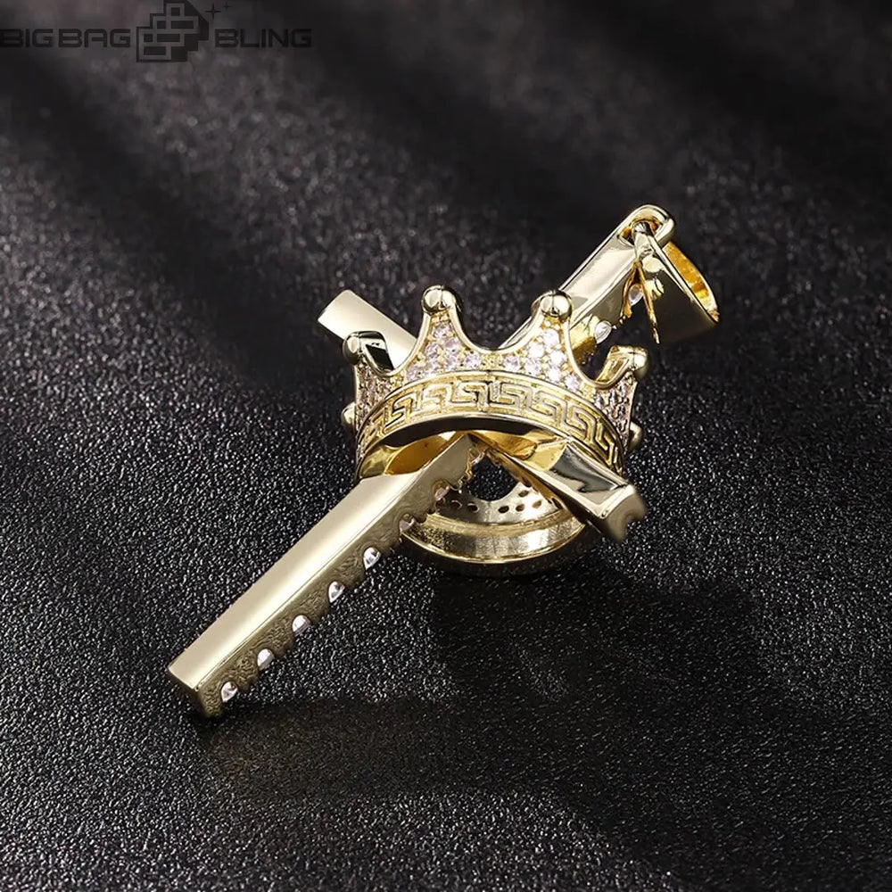 Iced Out Crown Cross Pendant BigBagBling