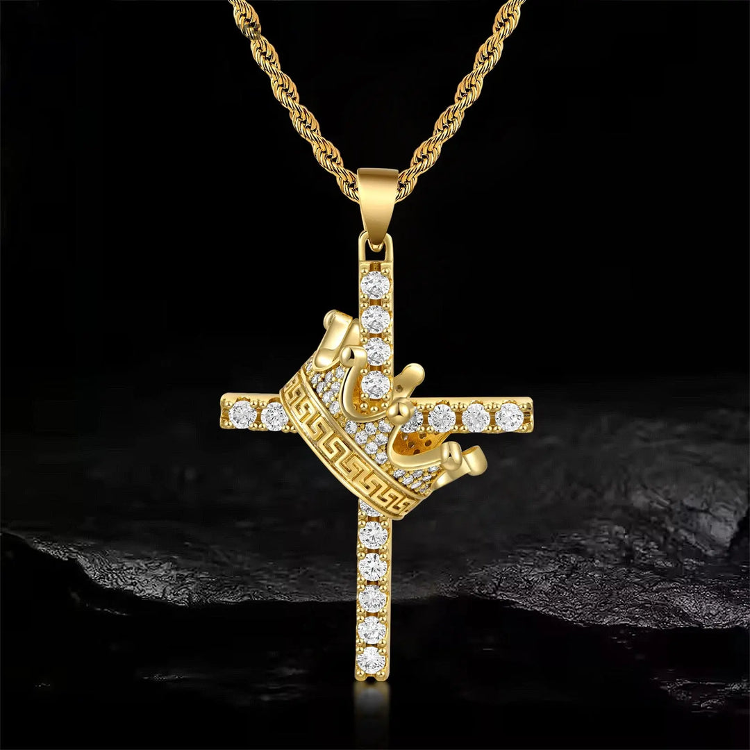 Iced Out Crown Cross Pendant BigBagBling