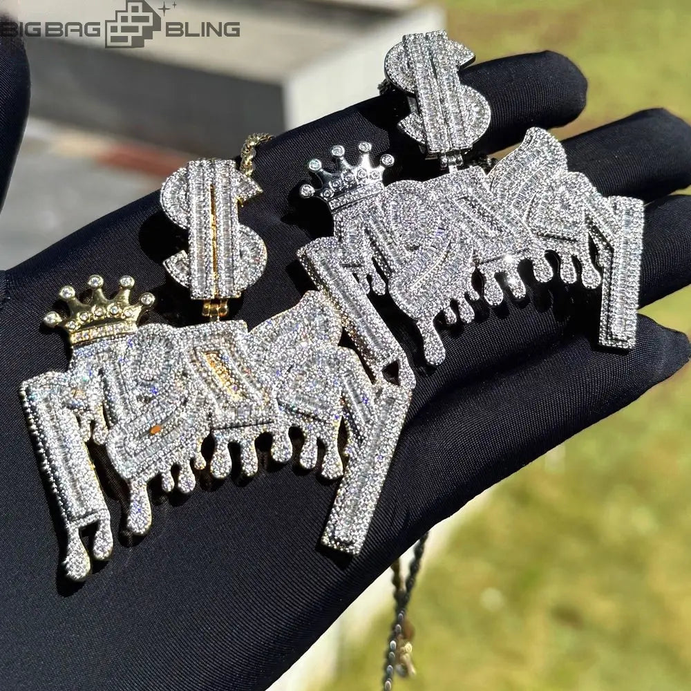 Iced Out Crown letter Pendant BigBagBling