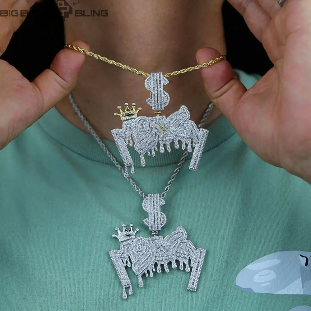 Iced Out Crown letter Pendant BigBagBling