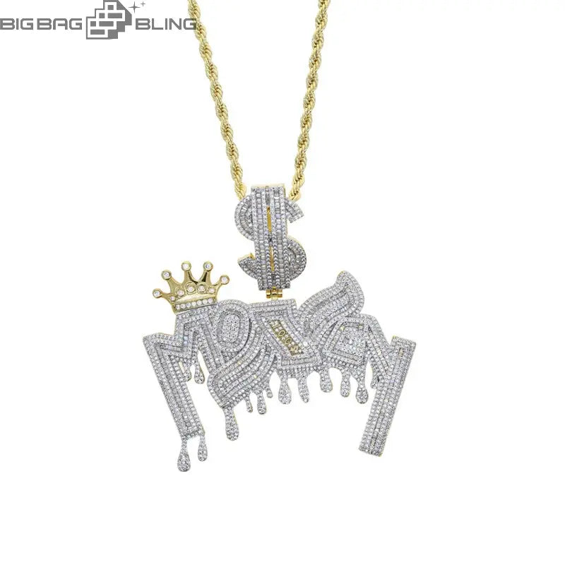Iced Out Crown letter Pendant BigBagBling