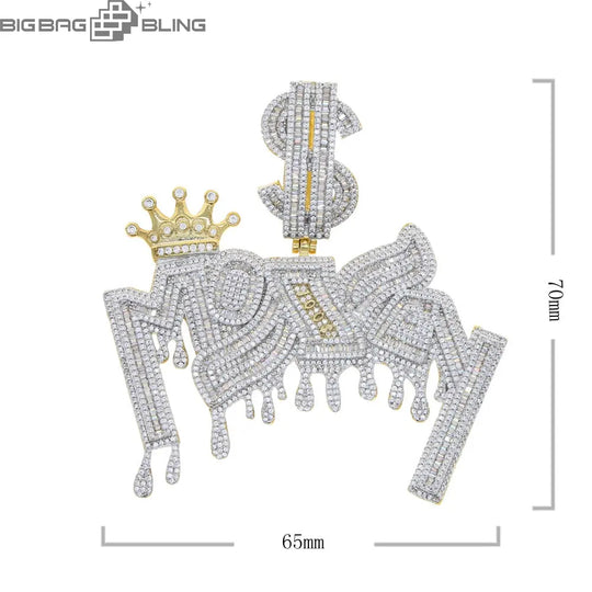 Iced Out Crown letter Pendant BigBagBling