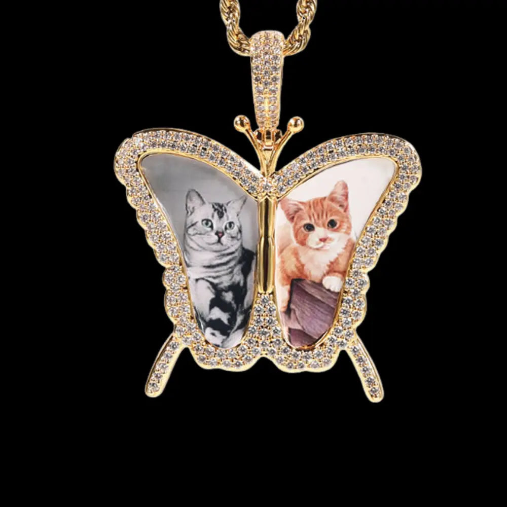 Iced Out Custom Butterfly shape Picture Pendant BigBagBling