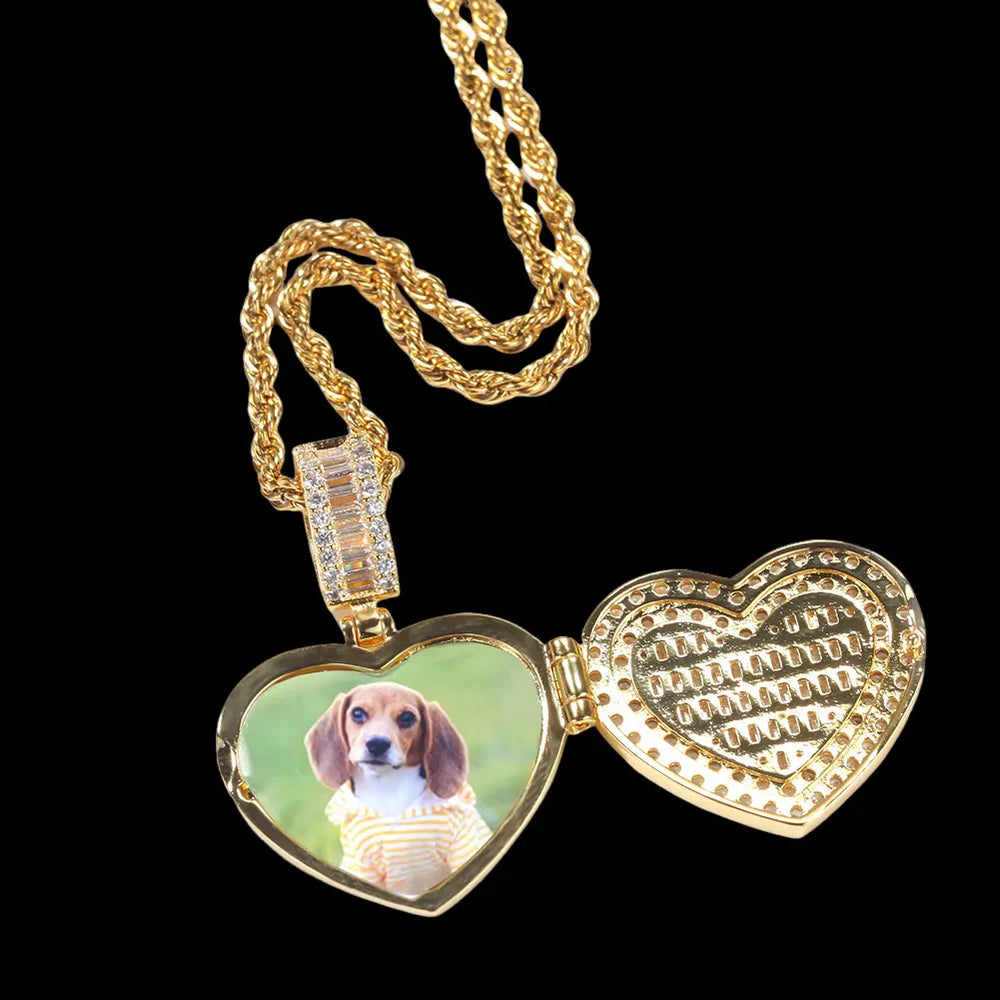 Iced Out Custom Flip cover heart Picture Pendant BigBagBling