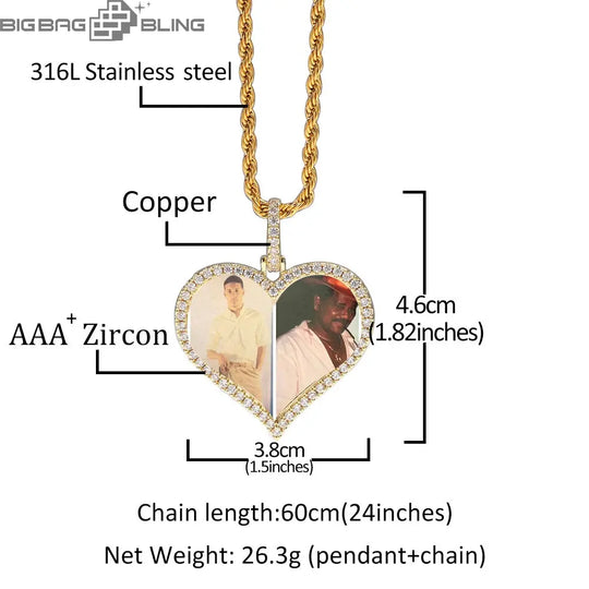 Iced Out Custom Heart shape Picture Pendant BigBagBling