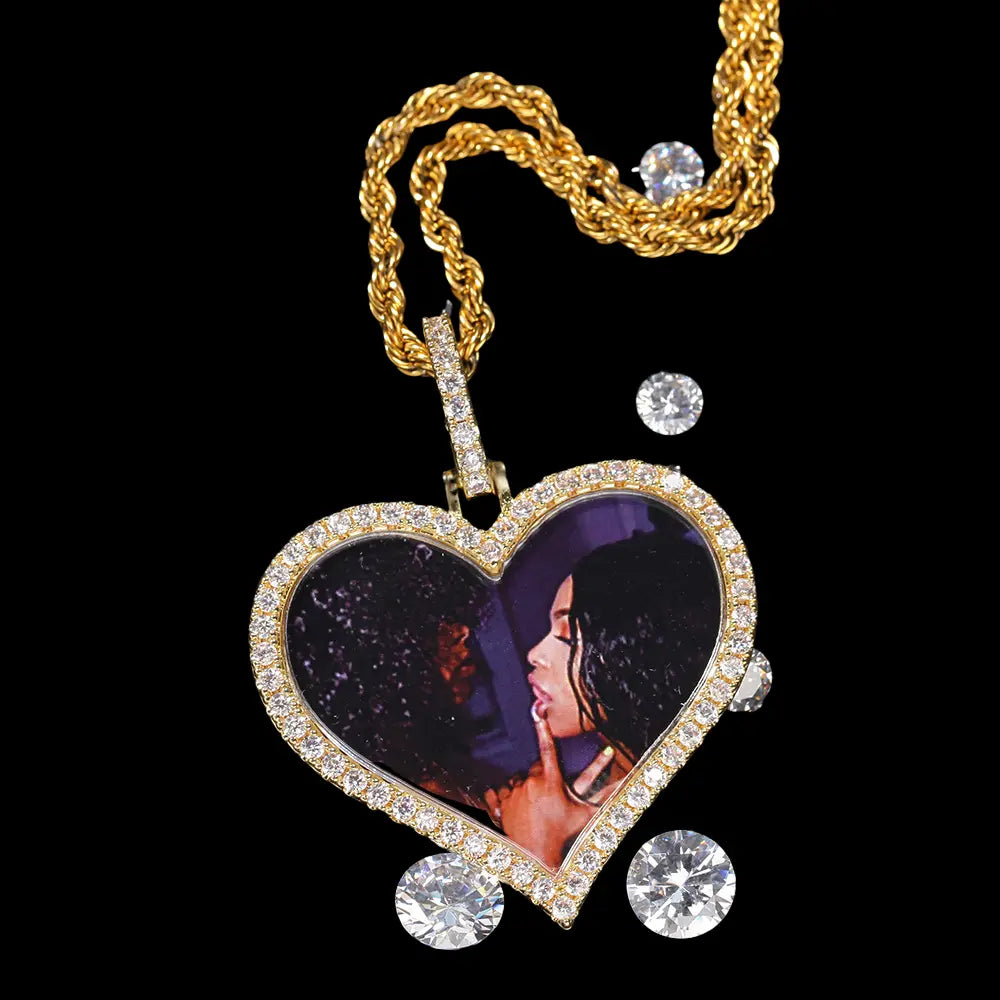 Iced Out Custom Heart shape Picture Pendant BigBagBling