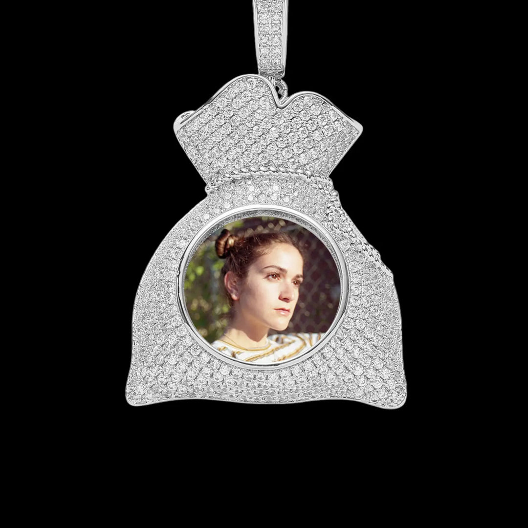 Iced Out Custom Money bag photo frame Picture Pendant BigBagBling