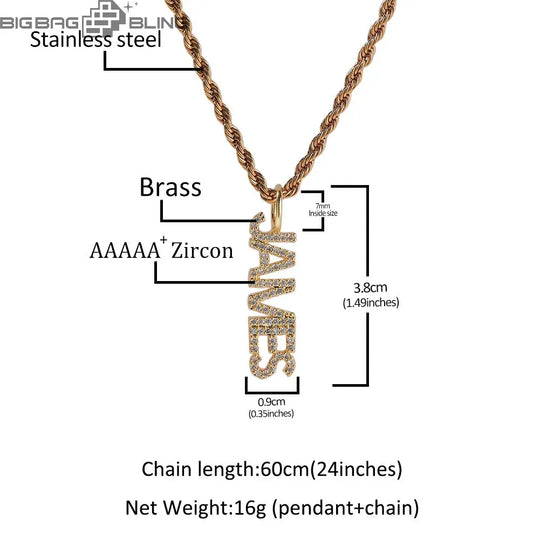 Iced Out Custom Name Vertical Pendant BigBagBling