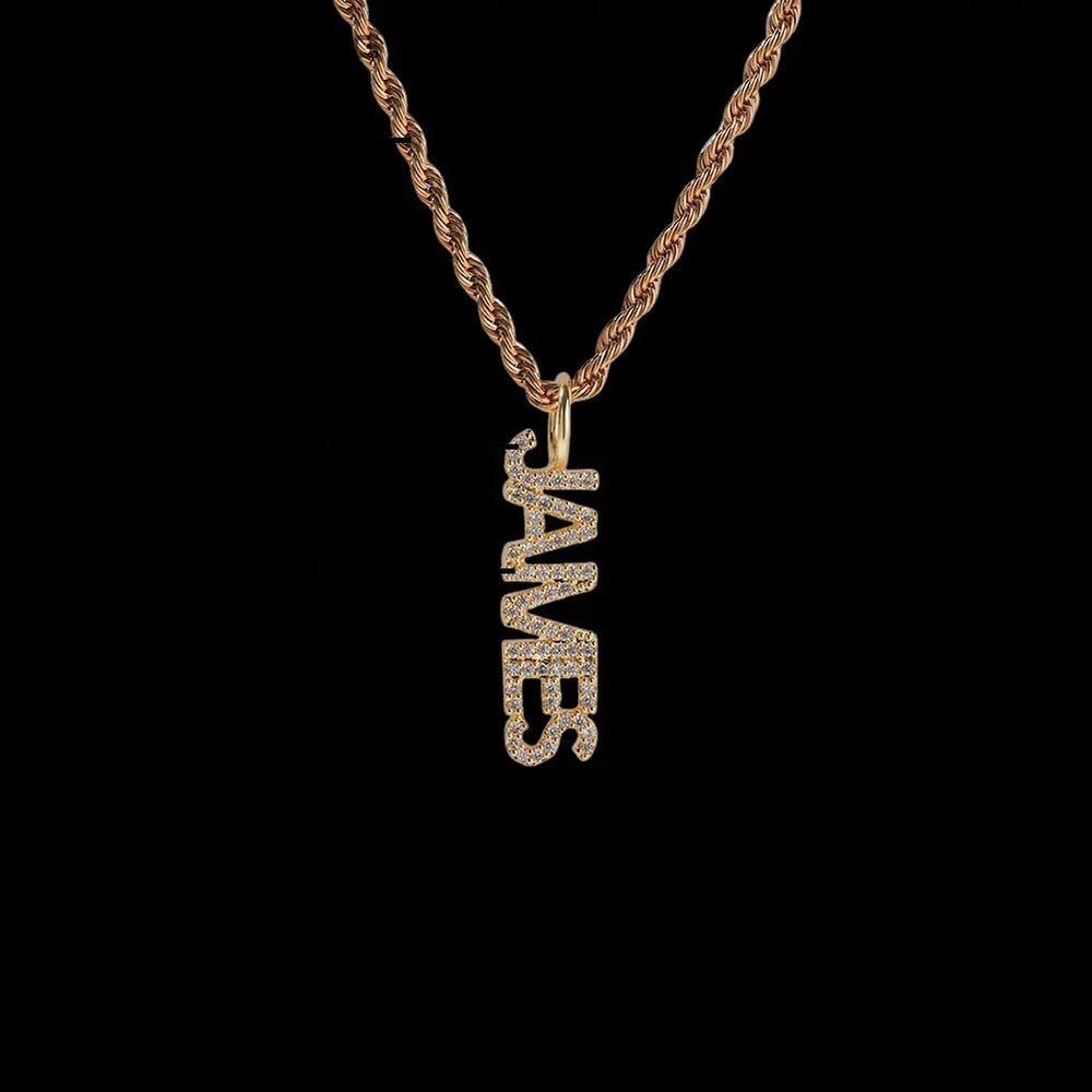 Iced Out Custom Name Vertical Pendant BigBagBling