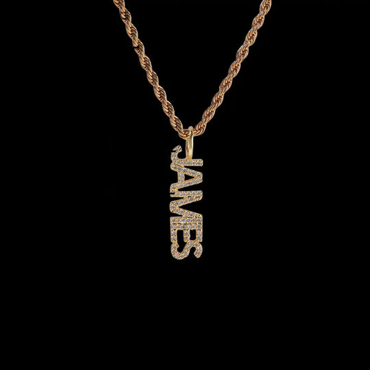 Iced Out Custom Name Vertical Pendant BigBagBling