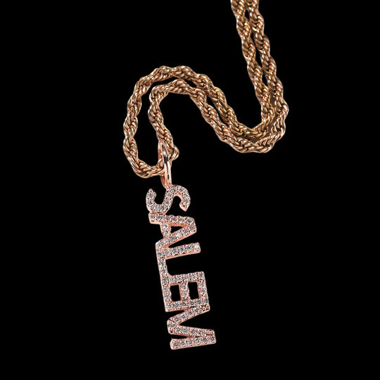 Iced Out Custom Name Vertical Pendant BigBagBling