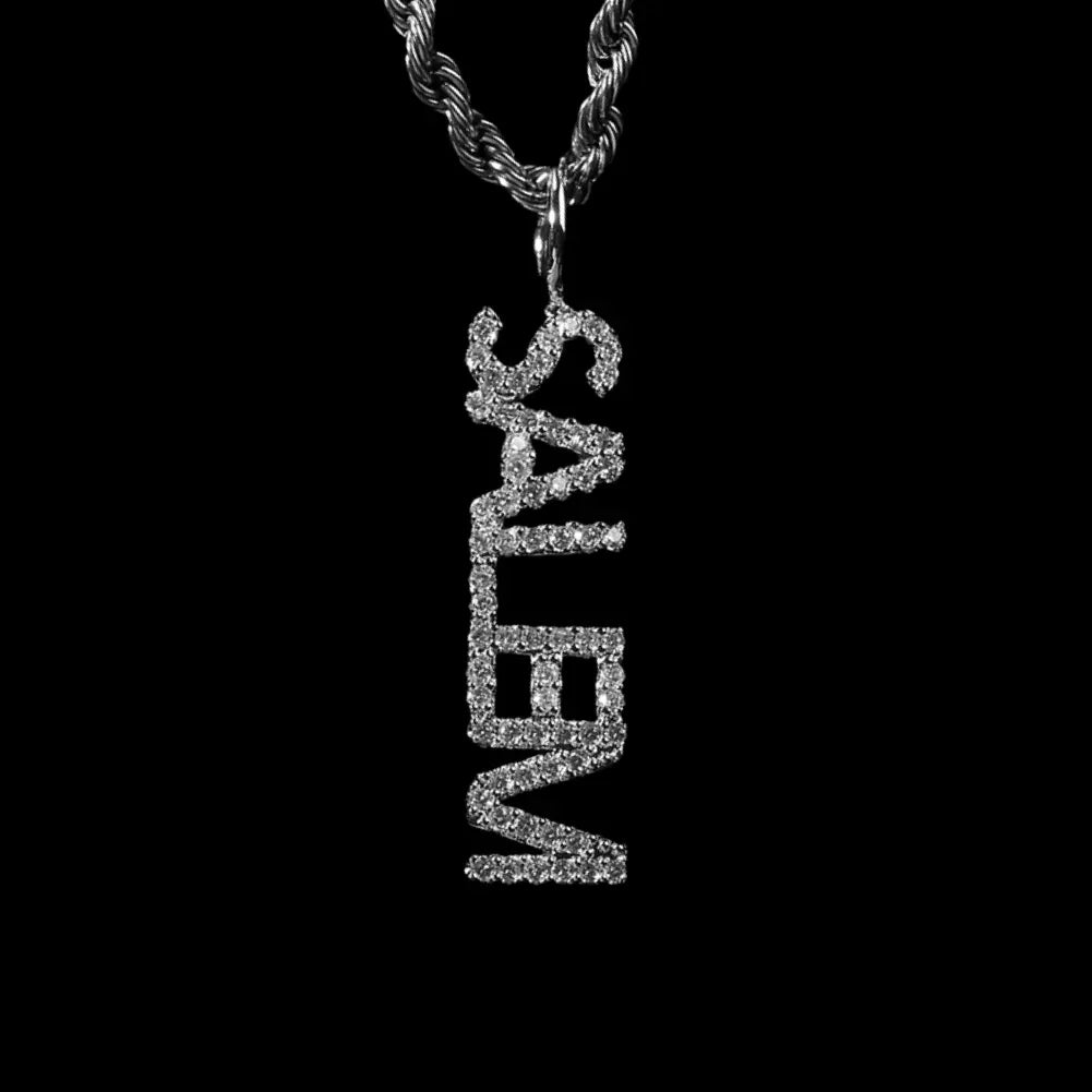 Iced Out Custom Name Vertical Pendant BigBagBling