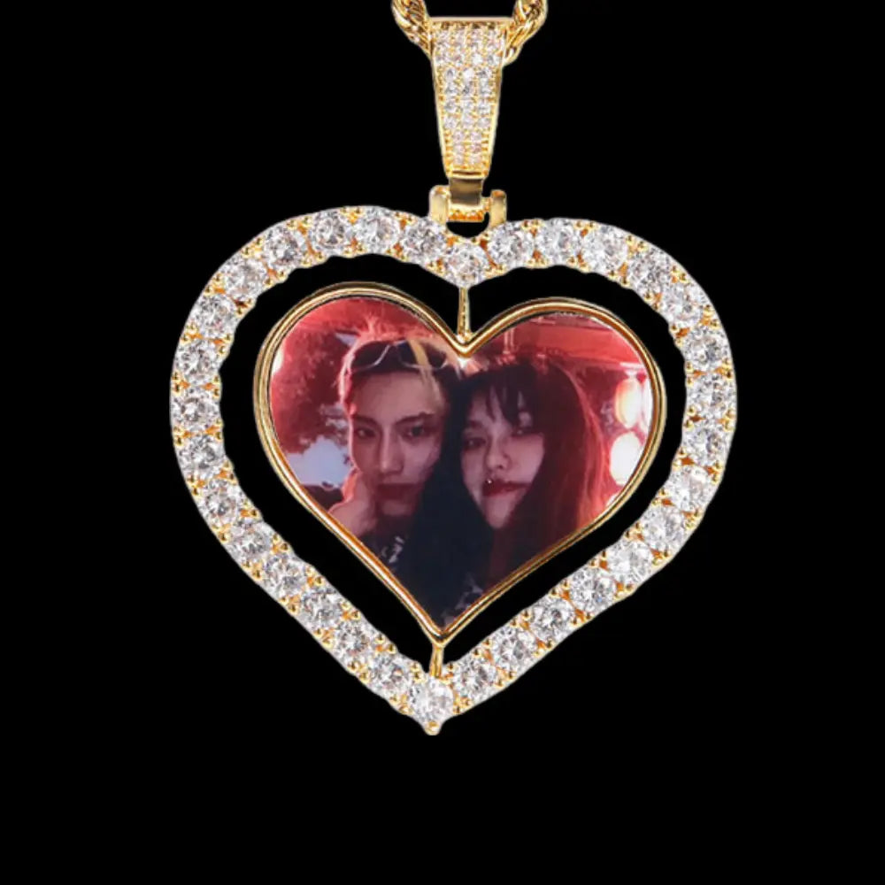 Iced Out Custom Rotating heart shape Picture Pendant BigBagBling