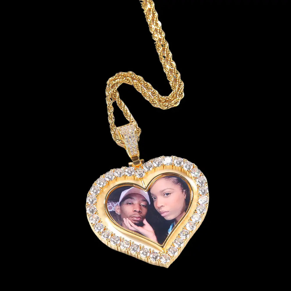 Iced Out Custom Rotating heart shape Picture Pendant BigBagBling