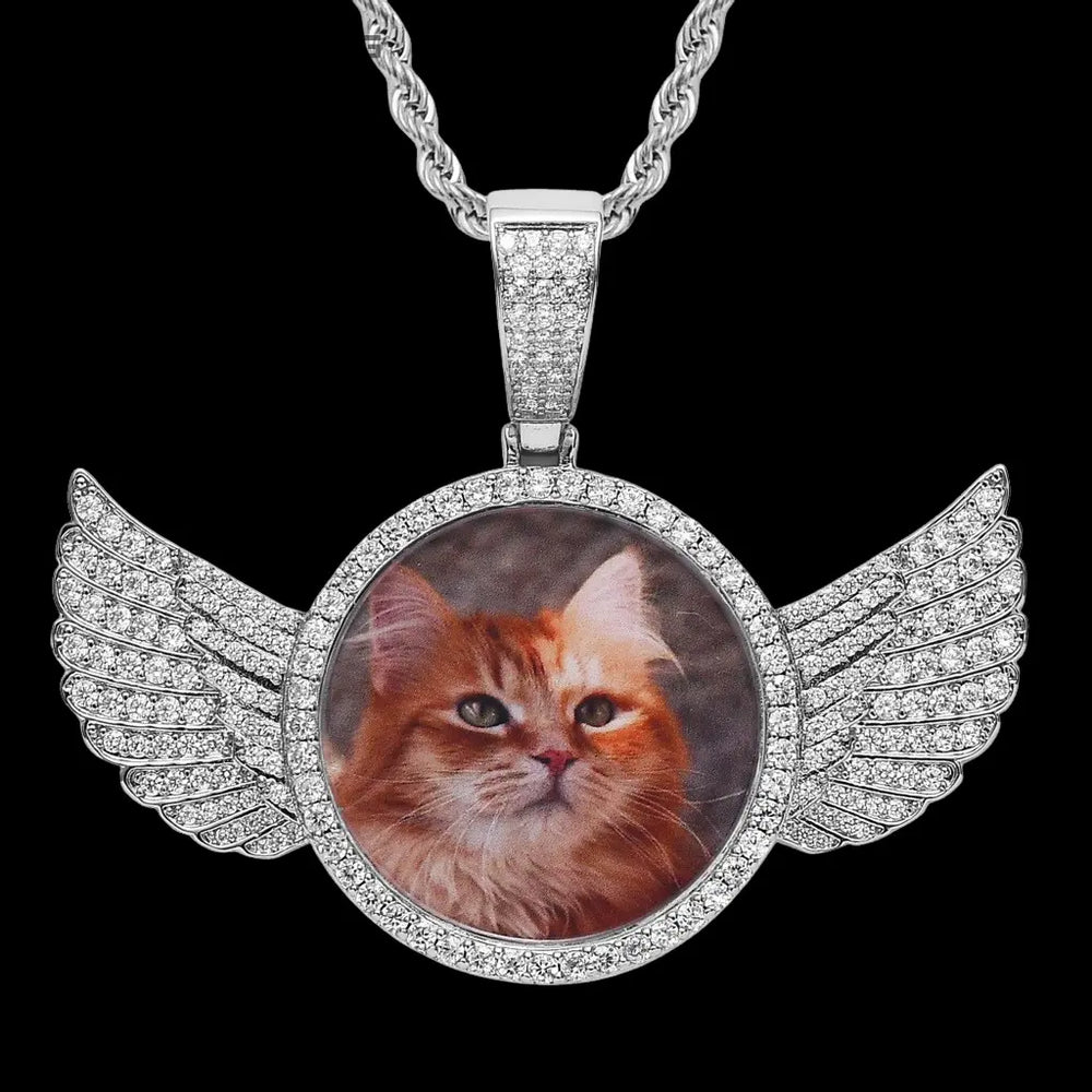Iced Out Custom Round wings Picture Pendant BigBagBling