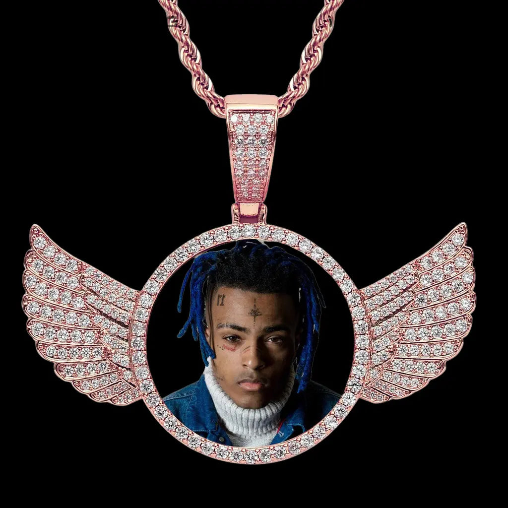 Iced Out Custom Round wings Picture Pendant BigBagBling