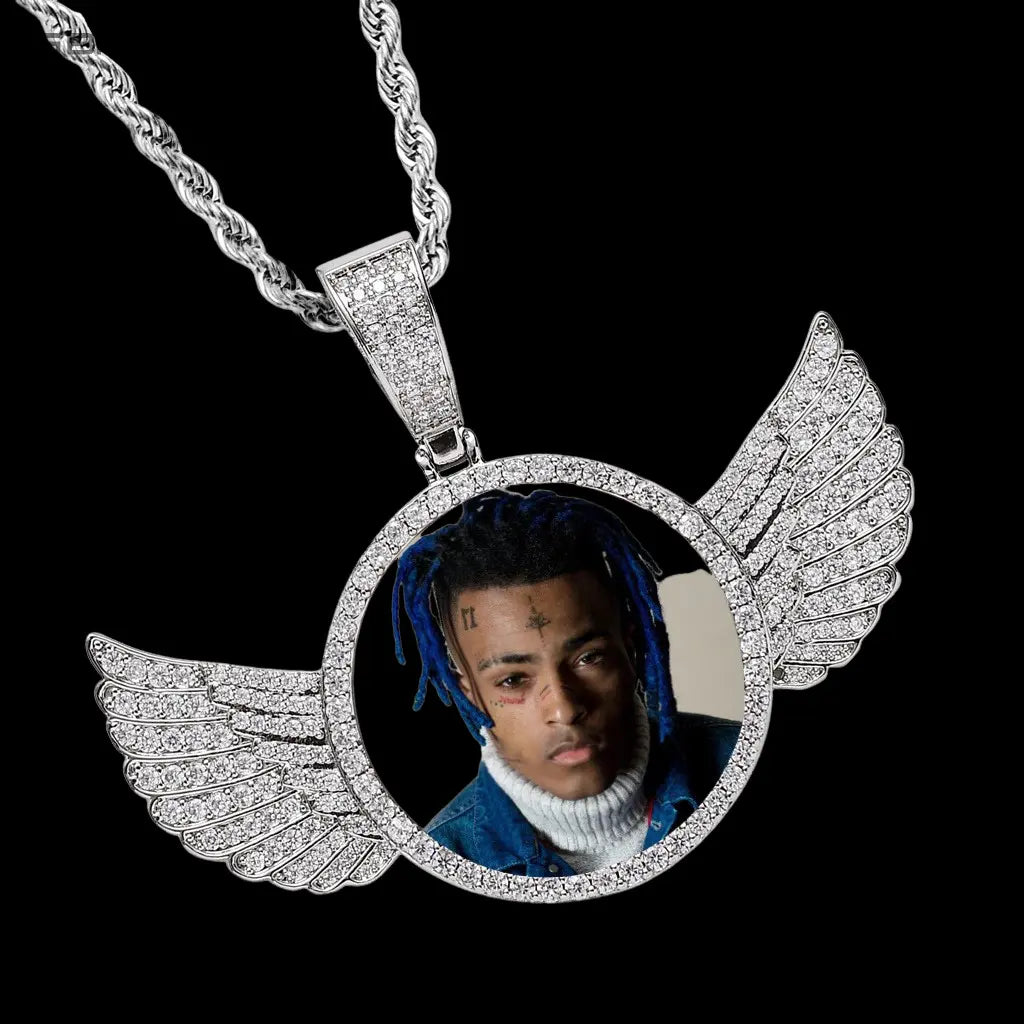 Iced Out Custom Round wings Picture Pendant BigBagBling
