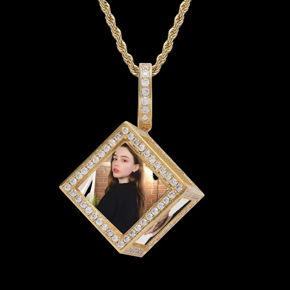 Iced Out Custom Square photo frame Picture Pendant BigBagBling