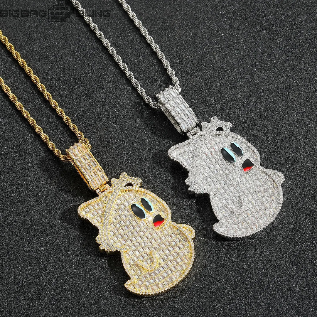 Iced Out Cute Ghost Pendant BigBagBling