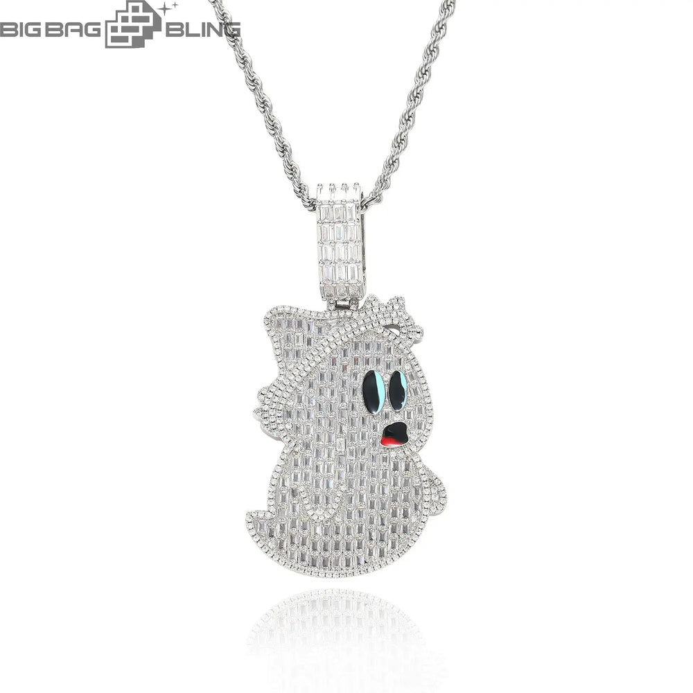 Iced Out Cute Ghost Pendant BigBagBling