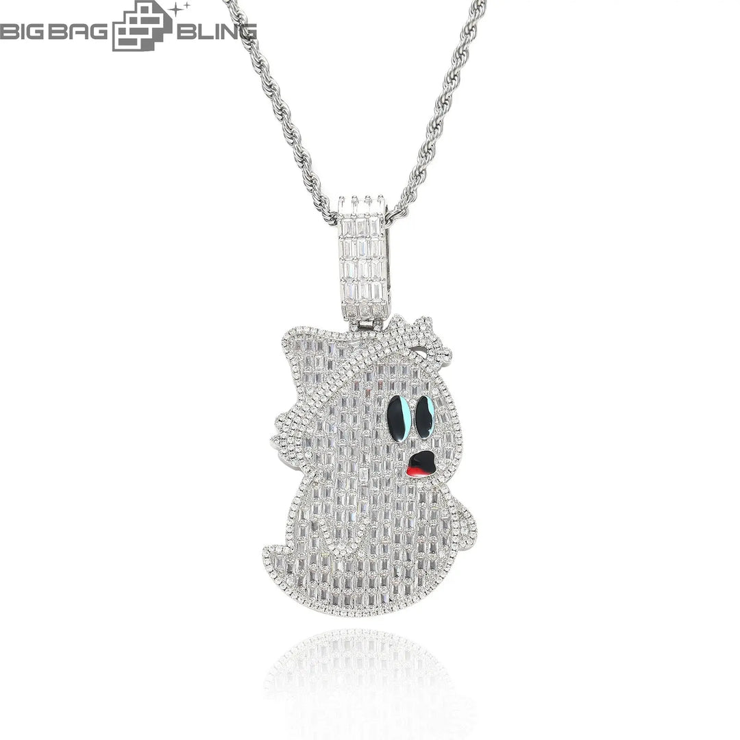 Iced Out Cute Ghost Pendant BigBagBling
