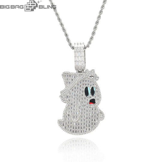 Iced Out Cute Ghost Pendant BigBagBling