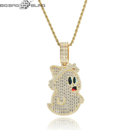 Iced Out Cute Ghost Pendant BigBagBling