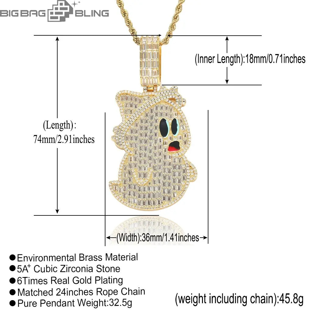 Iced Out Cute Ghost Pendant BigBagBling